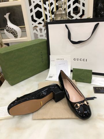 Giày GUCCI* nữ da bóng khoá vàng gót vuông cao 3,5cm