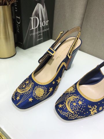 Giày cao gót Dior* xanh thêu hoạ tiết vàng loại 1,5cm và cao 7cm SIÊU CẤP 33-44