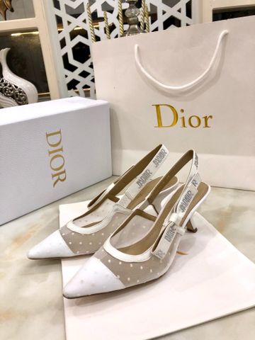 Giày cao gót Dior* lưới chấm bi trắng đai nơ đính đá