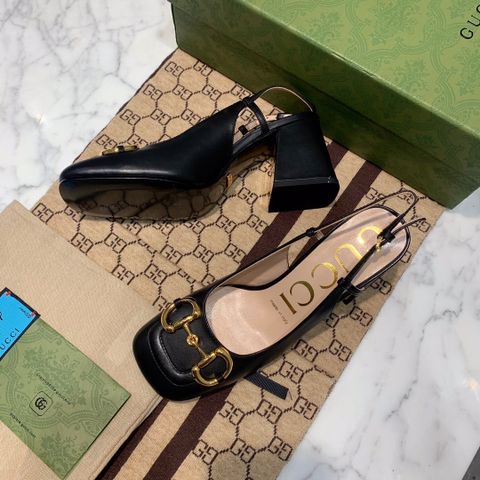 Giày cao gót GUCCI* da bò khoá vàng dáng hở gót loại cao 2,5cm 5,5cm 7,5cm SIÊU CẤP