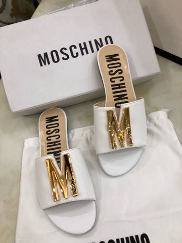 Dép nữ moschino* da bò lỳ mềm khoá logo vàng đẹp sang SIÊU CẤP