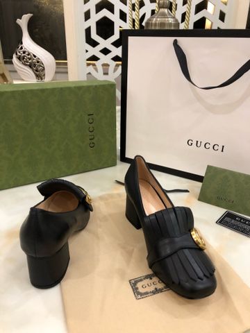 Giày nữ GUCCI* gót vuông cao 5cm da bò mềm khoá vàng đẹp sang SIÊU CẤP