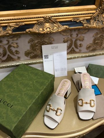 Dép cao gót GUCCI* gót vuông cao 7,5cm da bò lỳ mềm đẹp siêu cấp