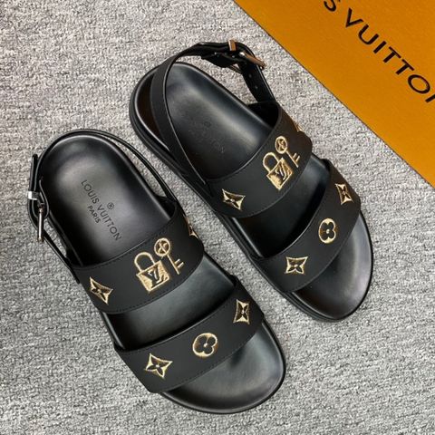 Sandal nam LV* quai da bò thêu hoạ tiết Monogram vàng đẹp cao cấp