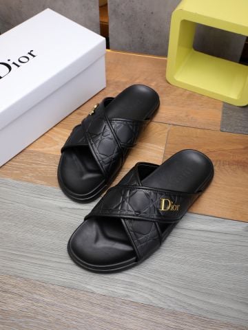 Dép nam Dior* quai đan chéo da bò dập nổi hoạ tiết oblique đẹp cao cấp