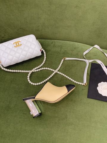 Sục cao gót chanel* da bò lỳ mềm gót tráng bạc cao 8,5cm đẹp sang SIÊU CẤP