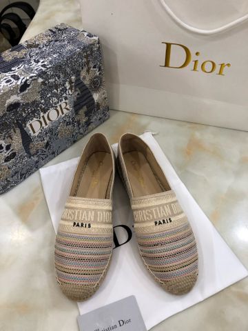 Giày slip on nữ Dior* đế cói chất vải hoạ tiết kẻ ngang nhẹ nhàng