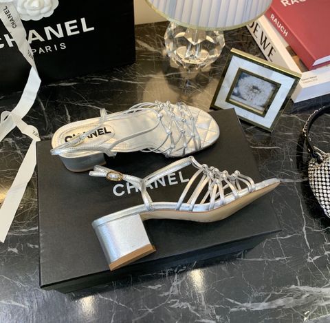 Sandal nữ chanel* gót vuông 5cm quai da bò đan lưới đẹp sang SIÊU CẤP