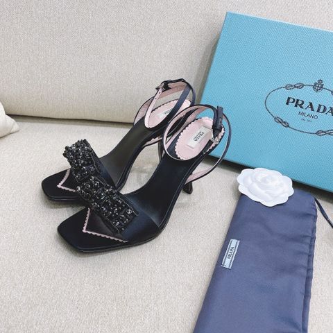 Sandal cao gót PRADA* cao 10cm quai đính hạt đẹp sang SIÊU CẤP