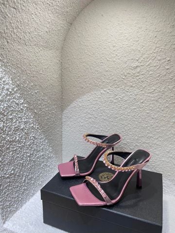 Sandal cao gót VERSACE* cao 9,5cm hai quai đá đẹp sang SIÊU CẤP