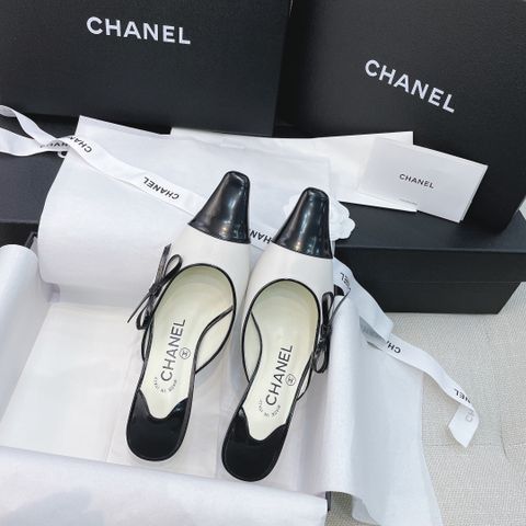 Sục cao gót chanel*  cao 8cm da bò mũi pha đen bóng đẹp sang SIÊU CẤP