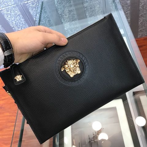 Clutch VERSACE* da bò mềm logo vàng size 29cm hàng cao cấp