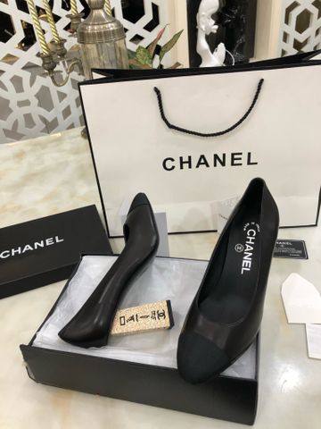 Giày cao gót chanel* da bò lỳ mềm gót tráng vàng đẹp sang SIÊU CẤP