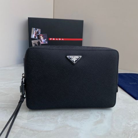 Clutch PRADA* da nhám size 24cm màu xanh và đen