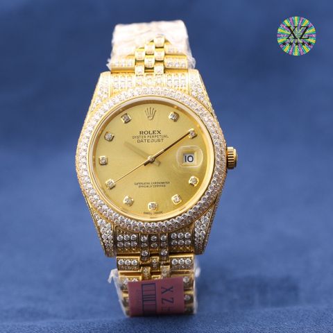 Đồng hồ nam rolex* dây kim loại case 41mm nạm full kim cương đẹp sang VIP 1:1