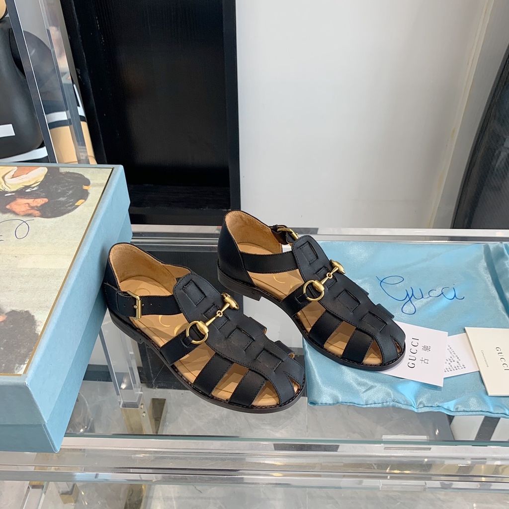 Sandal rọ nữ GUCCI* SIÊU CẤP mẫu mới da bò đan rọ khoá logo vàng ...