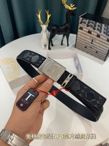 Belt nam VERSACE* bản 3,8cm dây da dập hoạ tiết mặt vuông đúc