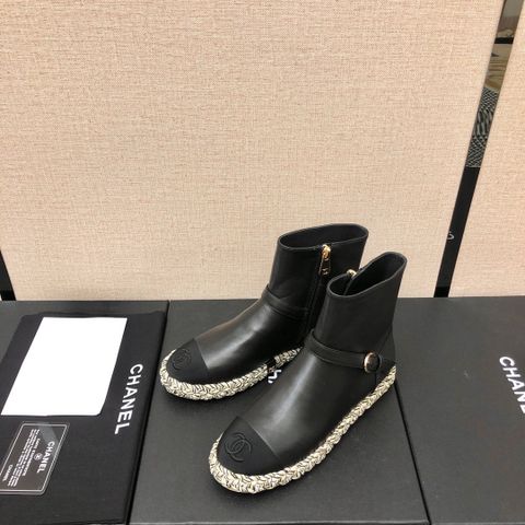 Boot chanel* cổ lỡ đế thấp da bò lỳ đế đan  cói đẹp SIÊU CẤP