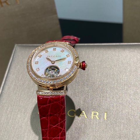 Đồng hồ nữ Bvlgari* dây vân cá sấu lộ cơ viền kim case 33mm đẹp sang SIÊU CẤP