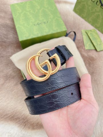 Belt nam nữ GUCCI* dây vân cá sấu mặt Logo vàng đồng đẹp