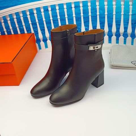 Boot Hermes* cổ lỡ khoá bạc gót to cao 7cm da bò lỳ mềm đẹp SIÊU CẤP