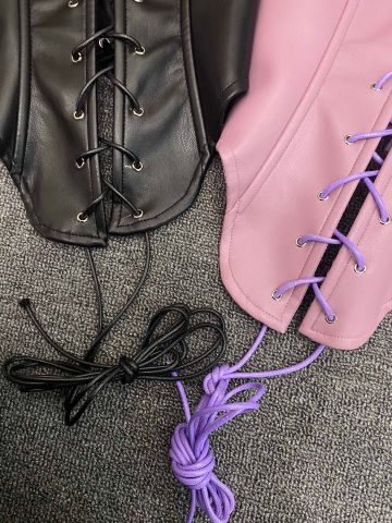 Áo da nữ hai quai đan dây chiết eo đẹp độc màu hồng và đen SML