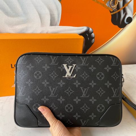 Clutch LV* nam nữ hoạ tiết Monogram và karo size 28cm