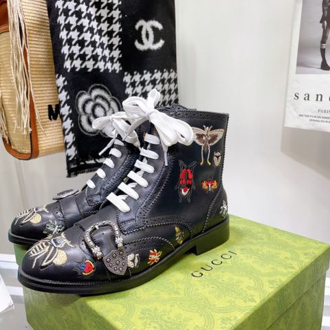 Boot GUCCI* cao 6,5cm da bò phối kẻ đai ngang kiểu đẹp độc SIÊU CẤP mẫu mới