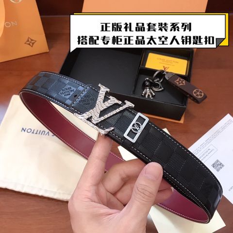 Belt nam LV* da dập karo bản 3,8cm dùng đc 2 mặt