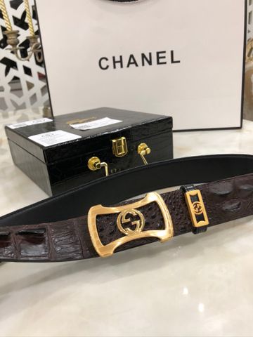 Belt nam GUCCI dây da cá sấu mặt mạ vàng 18k