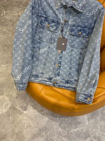 Áo khoác jeans nam LV* supreme hoạ tiết Monogram khuy vàng đẹp S - XXL