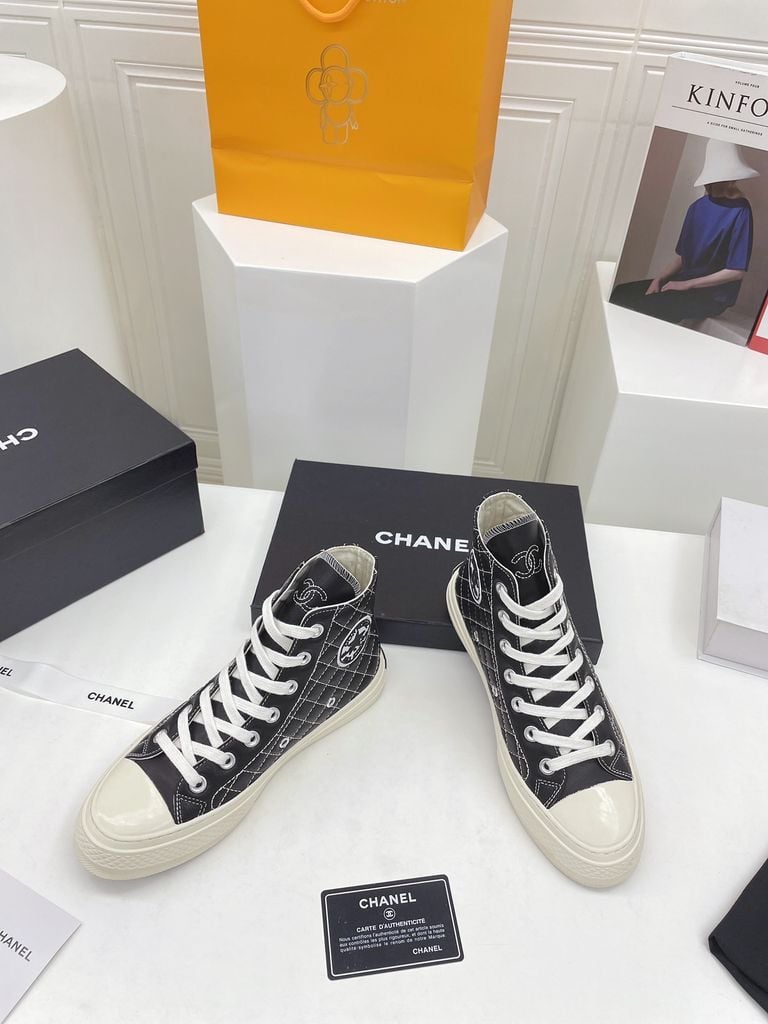 Giày thể thao nữ cao cổ chanel* x converse da bò trần trám mềm đẹp SIÊ –  lien fashion