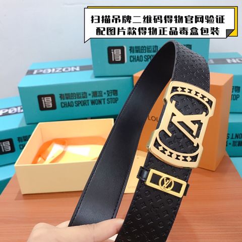 Belt nam LV* bản 3,8cm dây da bò dập hoạ tiết Monogram