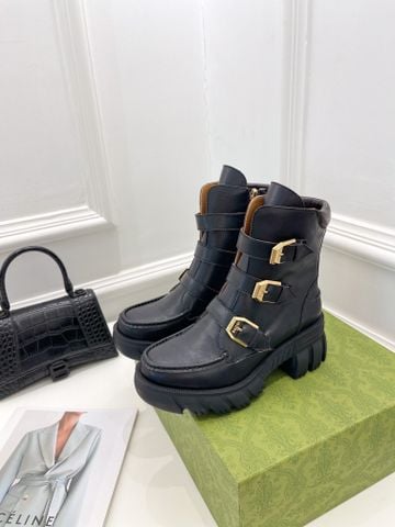 Boot GUCCI* cổ lỡ nhiều đai cao 7cm