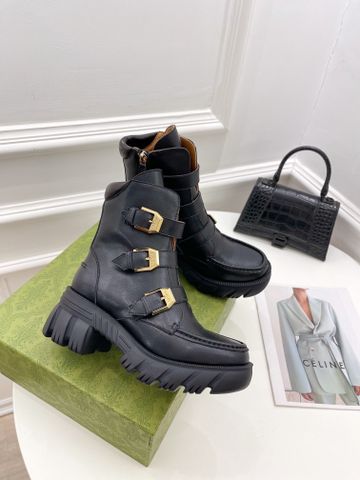 Boot GUCCI* cổ lỡ nhiều đai cao 7cm