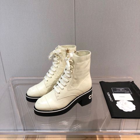 Boot chanel* cổ lỡ buộc dây kéo khoá da bò