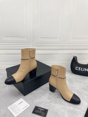 Boot chanel* cổ lỡ da bò lỳ gót to cao 7,5cm