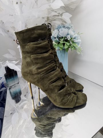 Sandal boot BALMAIN* cao 9,5cm da lộn hở mũi kiểu đẹp độc SIÊU CẤP