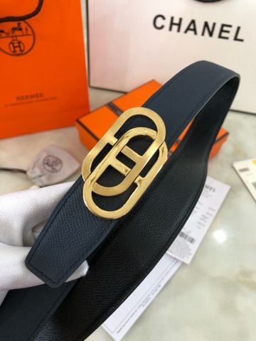 Belt nam nữ Hermes* bản 3,2cm dây da dùng 2 mặt khoá vàng hàng cao cấp