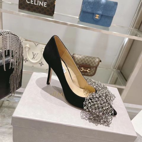 Giày cao gót JIMMY* CHOO* da lộn cao 8,5cm mũi nơ lưới đá đẹp sang chảnh SIÊU CẤP