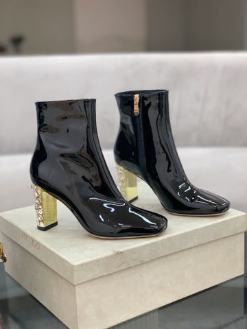 Boot JIMMY* CHOO* da bóng cổ lỡ gót cao 8cm tráng vàng nạm đá đẹp sang SIÊU CẤP