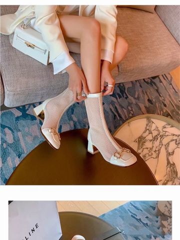 Boot lưới GUCCI* gót vuông cao 5cm mũi và gót phối da bò lỳ khoá vàng đẹp sang SIÊU CẤP