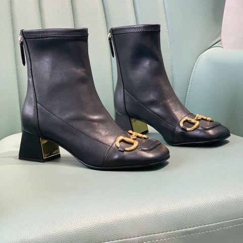 Boot GUCCI* cổ lỡ gót vuông cao 5,5cm da bò lỳ mềm khoá vàng đẹp sang SIÊU CẤP