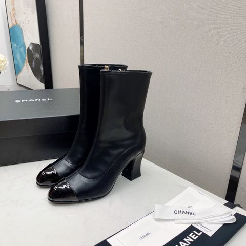 Boot chanel* cổ lỡ da bò lỳ cao 7,5cm mũi pha da bóng đẹp sang SIÊU CẤP