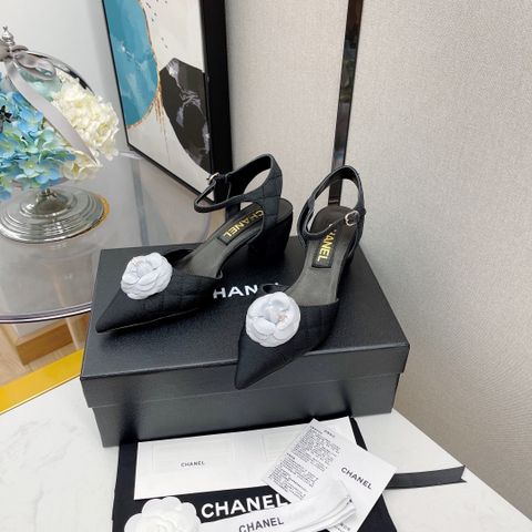 Giày cao gót chanel* mũi nhọn chất vải mũi hoa trà gót cao 6cm và 2,5cm đ