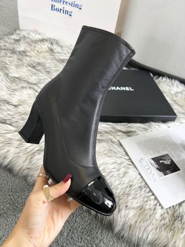 Boot chanel* cổ lỡ cao 8,5cm da lỳ và da lộn hàng cao cấp