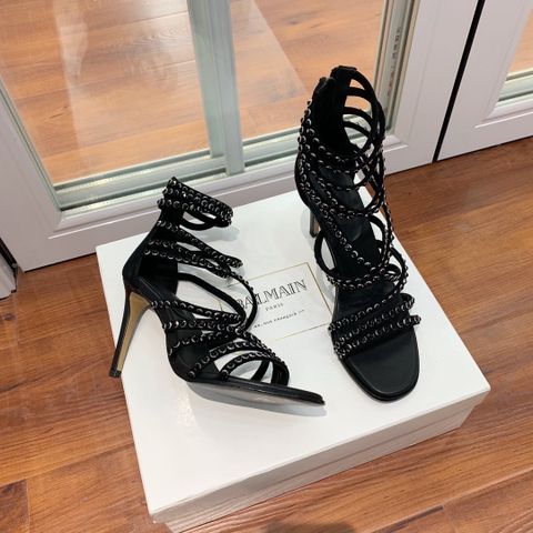 Sandal cao gót BALMAIN* cao 10,5cm quai da lộn nạm đá đen đẹp độc SIÊU CẤP