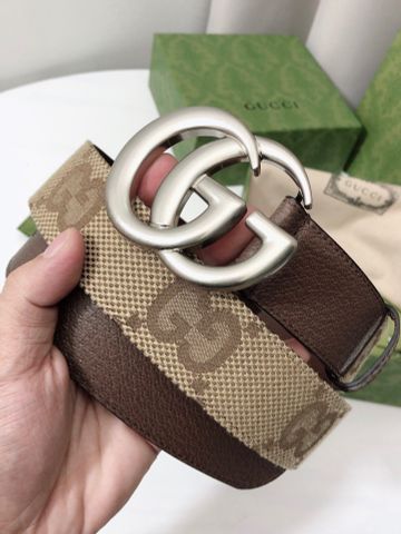 Belt nam nữ GUCCI* bản 4cm dây hoạ tiết Logo phối da tone nâu đẹp sang