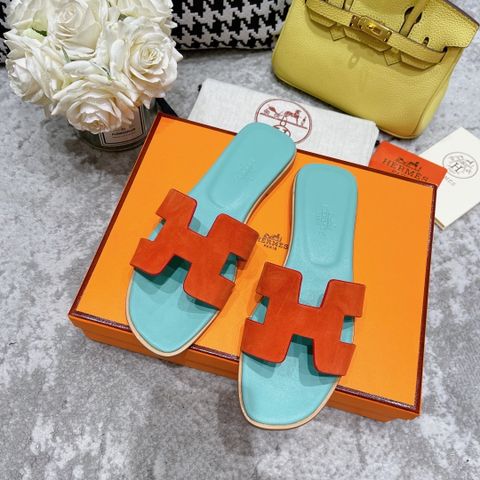 Dép nữ Hermes* quai da lộn đế phối màu kiểu đẹp SIÊU CẤP