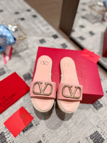 Dép nữ VALENTINO* đế cói quai da bò logo vàng kiểu đẹp cao cấp